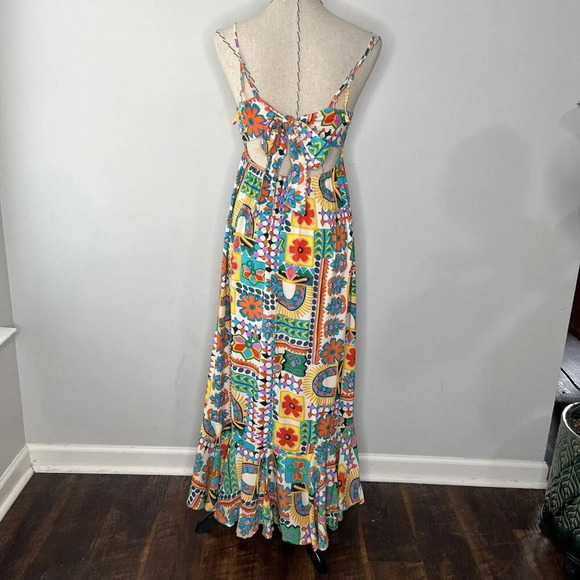 Paper Heart Anthropologie Aztec Sunrise Maxi Long Hi Lo Dress Ruffle Sz M - Picture 8 of 15